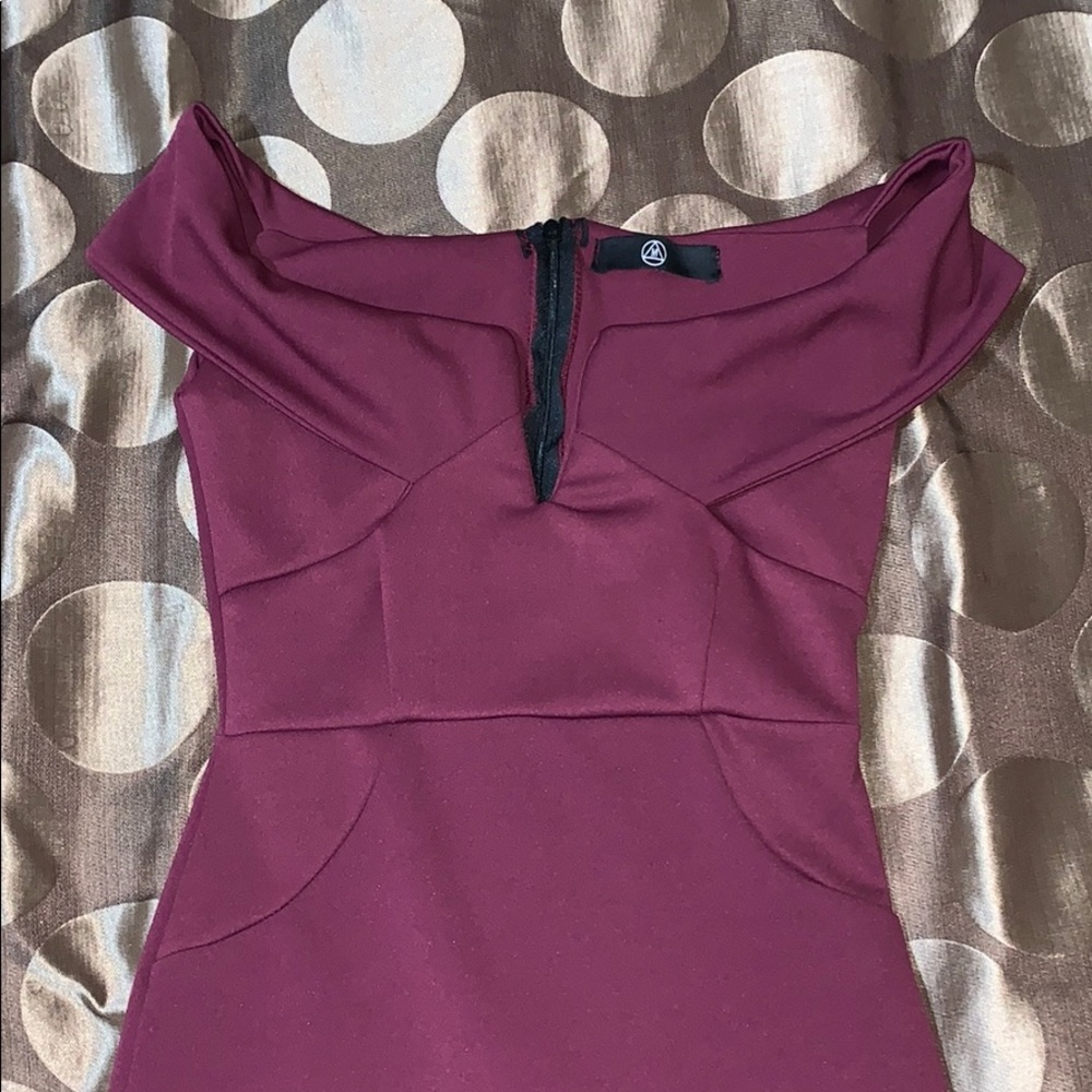 Elegant Wine-colored Purple Off the Shoulder Dress